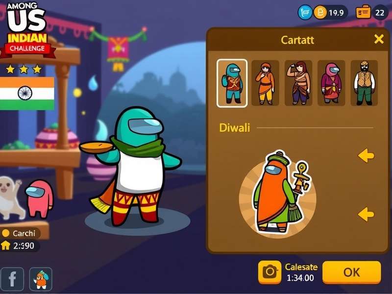 Among Us Indian Challenge gameplay screenshot showing characters in Indian-themed costumes