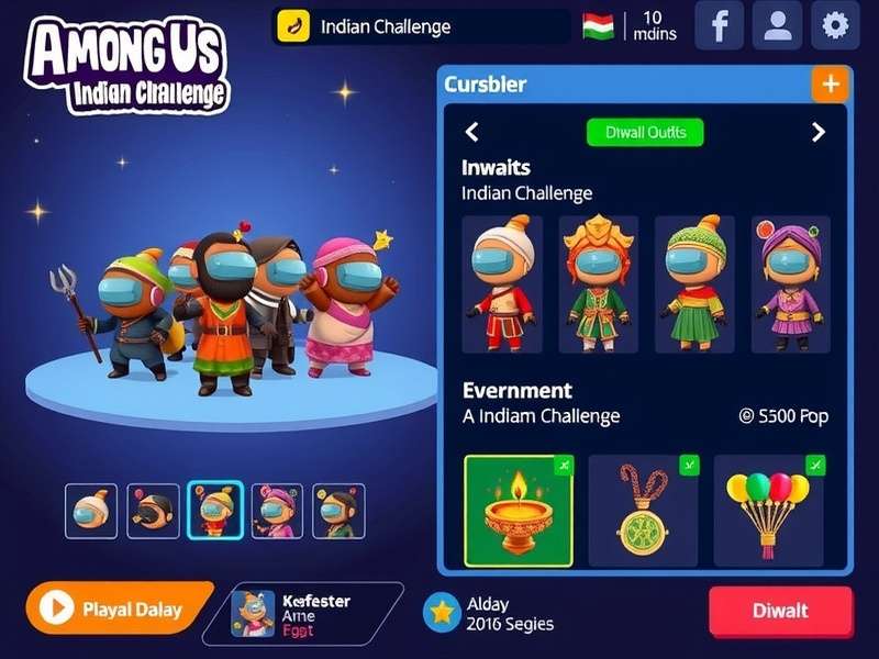 Among Us Indian Challenge Diwali event showcasing festive decorations and outfits